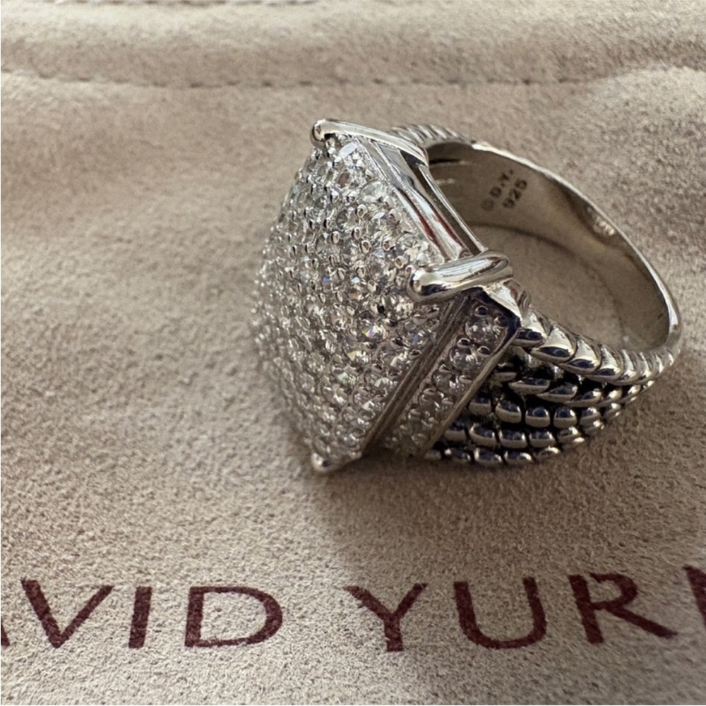 David Yurman Pave Diamond Square Dome Ring in Sterling Silver - Silver sz8